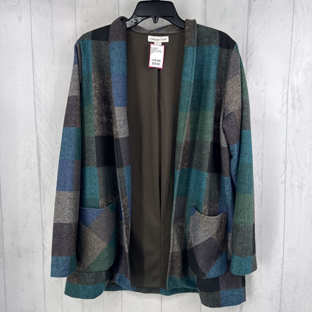 M plaid open front blazer