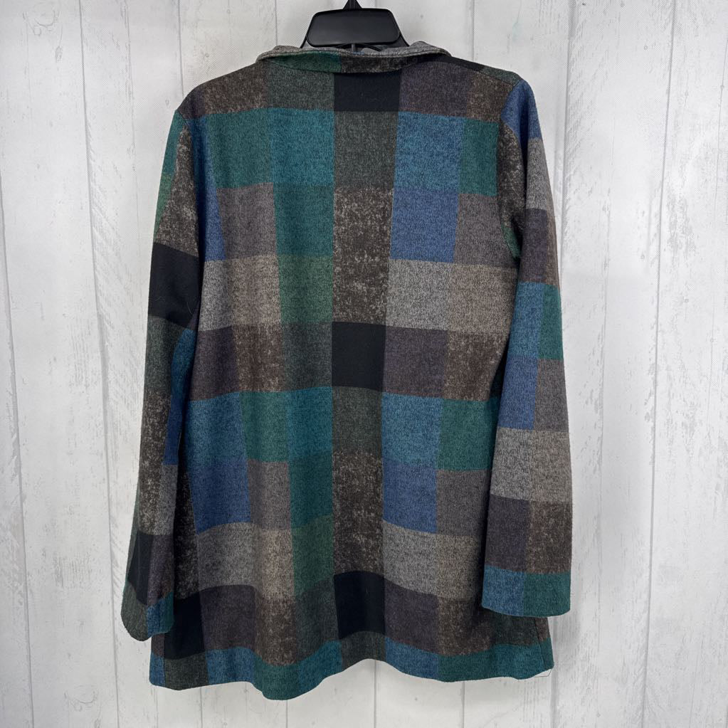 M plaid open front blazer