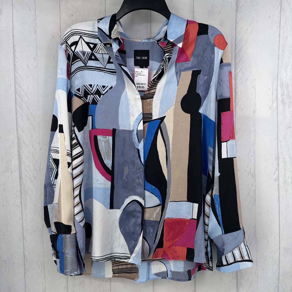 L printed button down l/s top