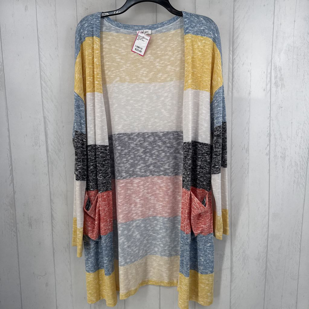 L striped open front cardi