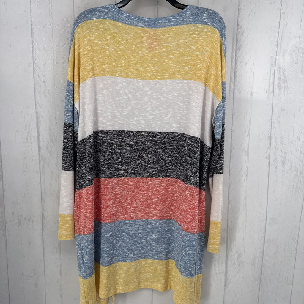 L striped open front cardi