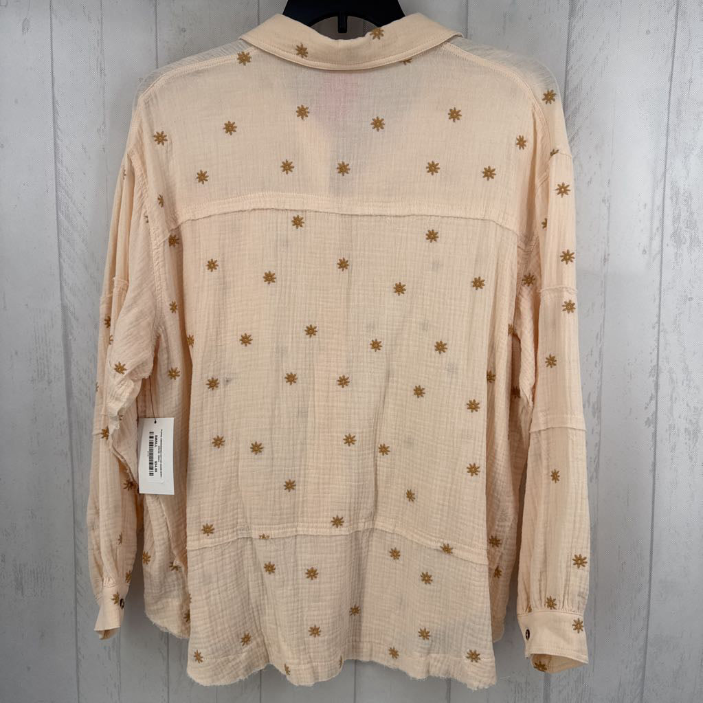S gauze embroidered button down l/s top