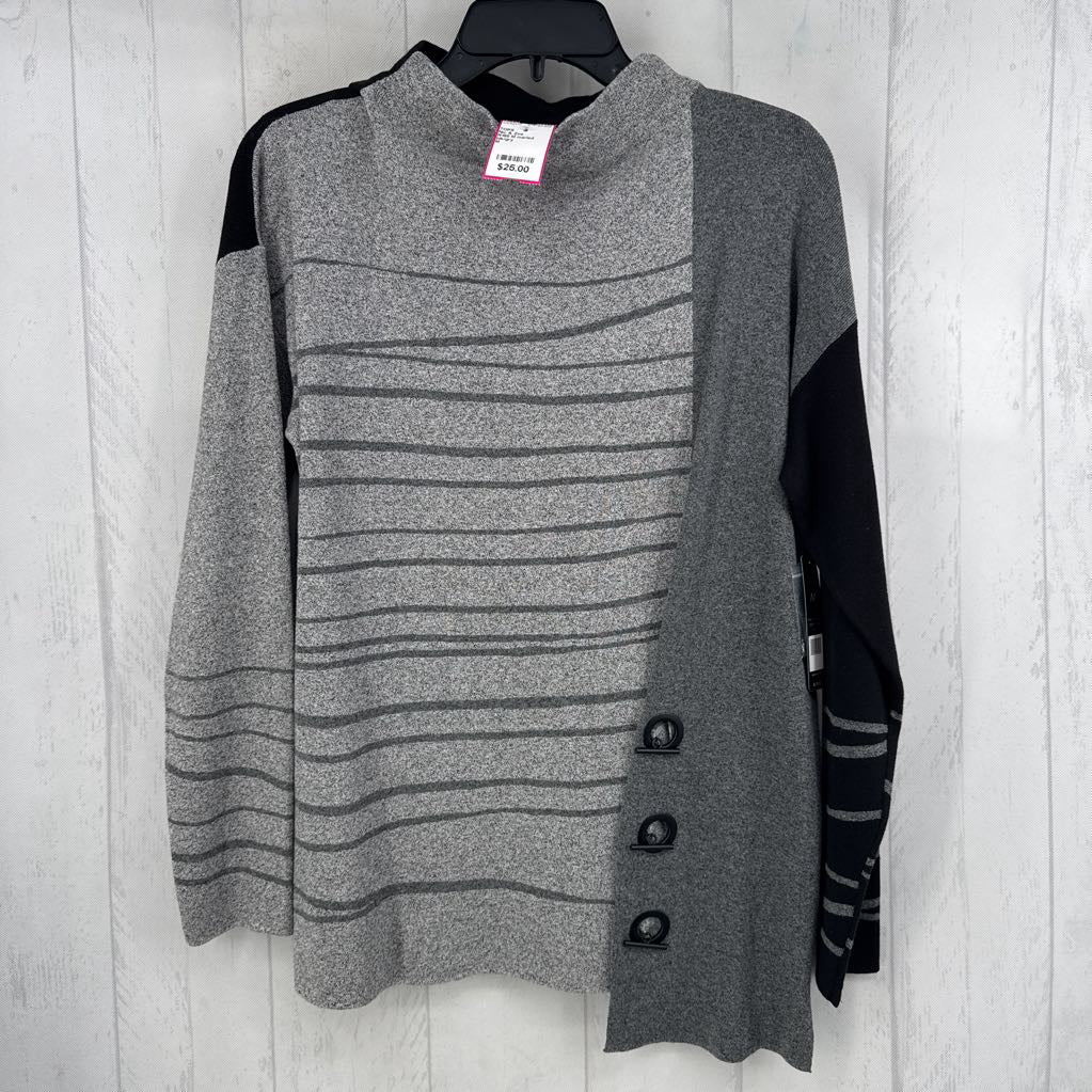 R158 M marled striped mock neck l/s knit top