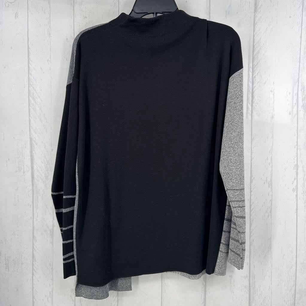 R158 M marled striped mock neck l/s knit top