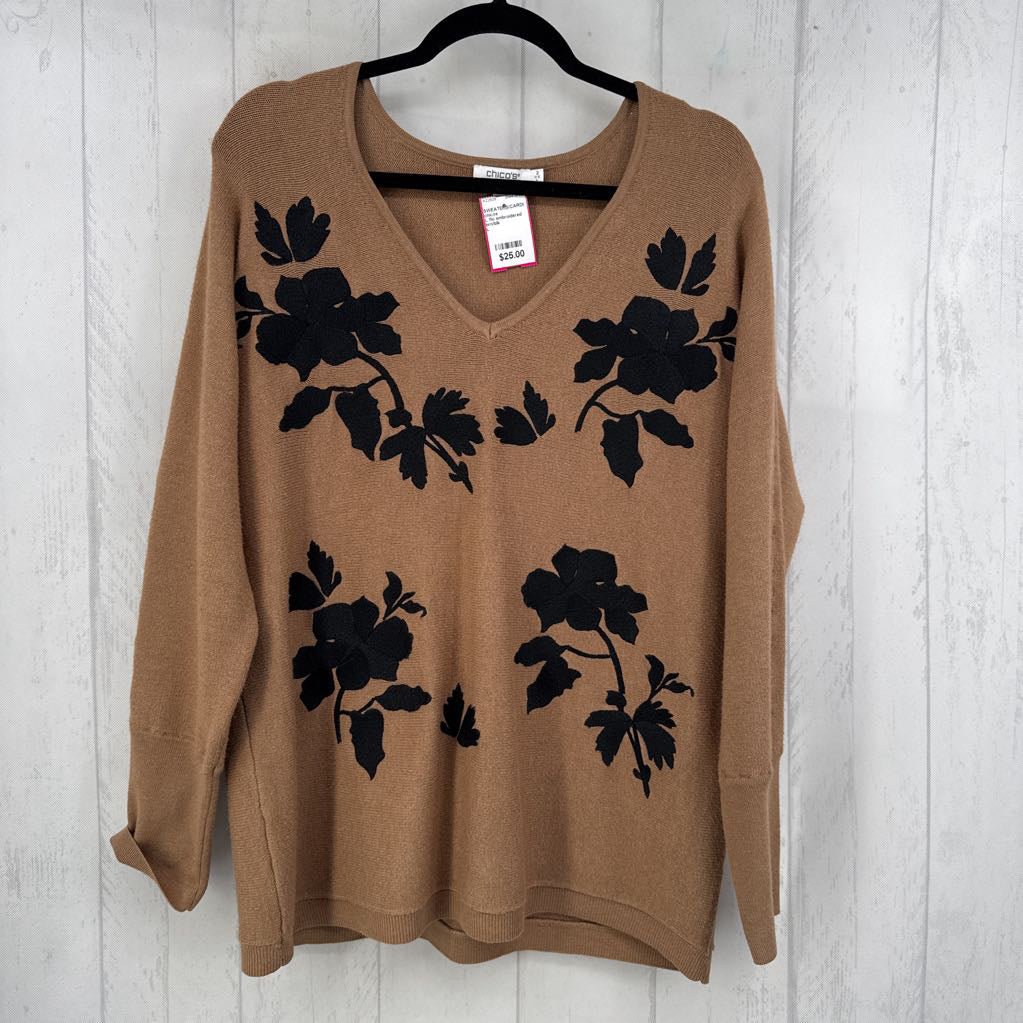 L flo embroidered v-neck sweater