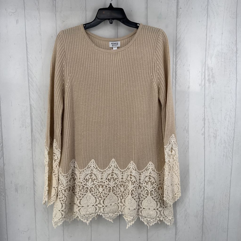 L lace hem sweater