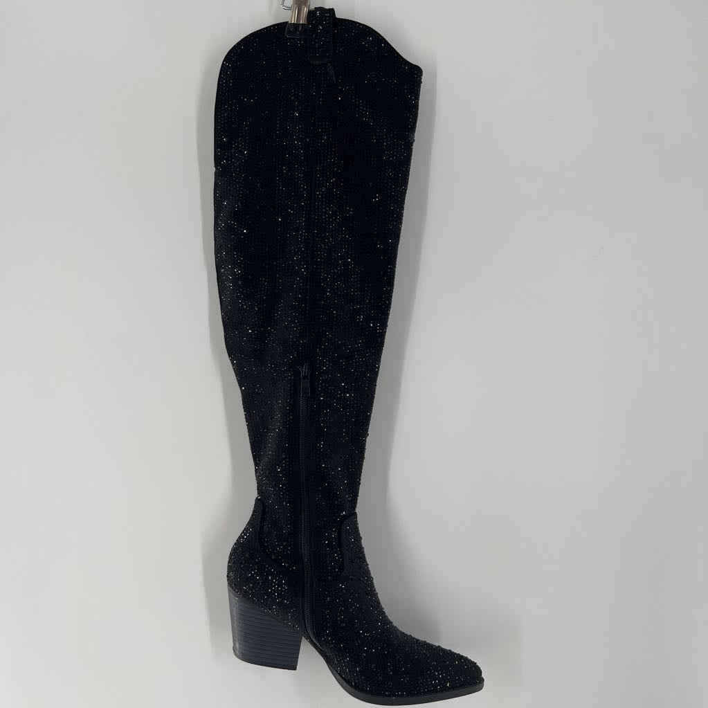 7/7.5 cowgirl rhinestone over the knee chunky heel boots
