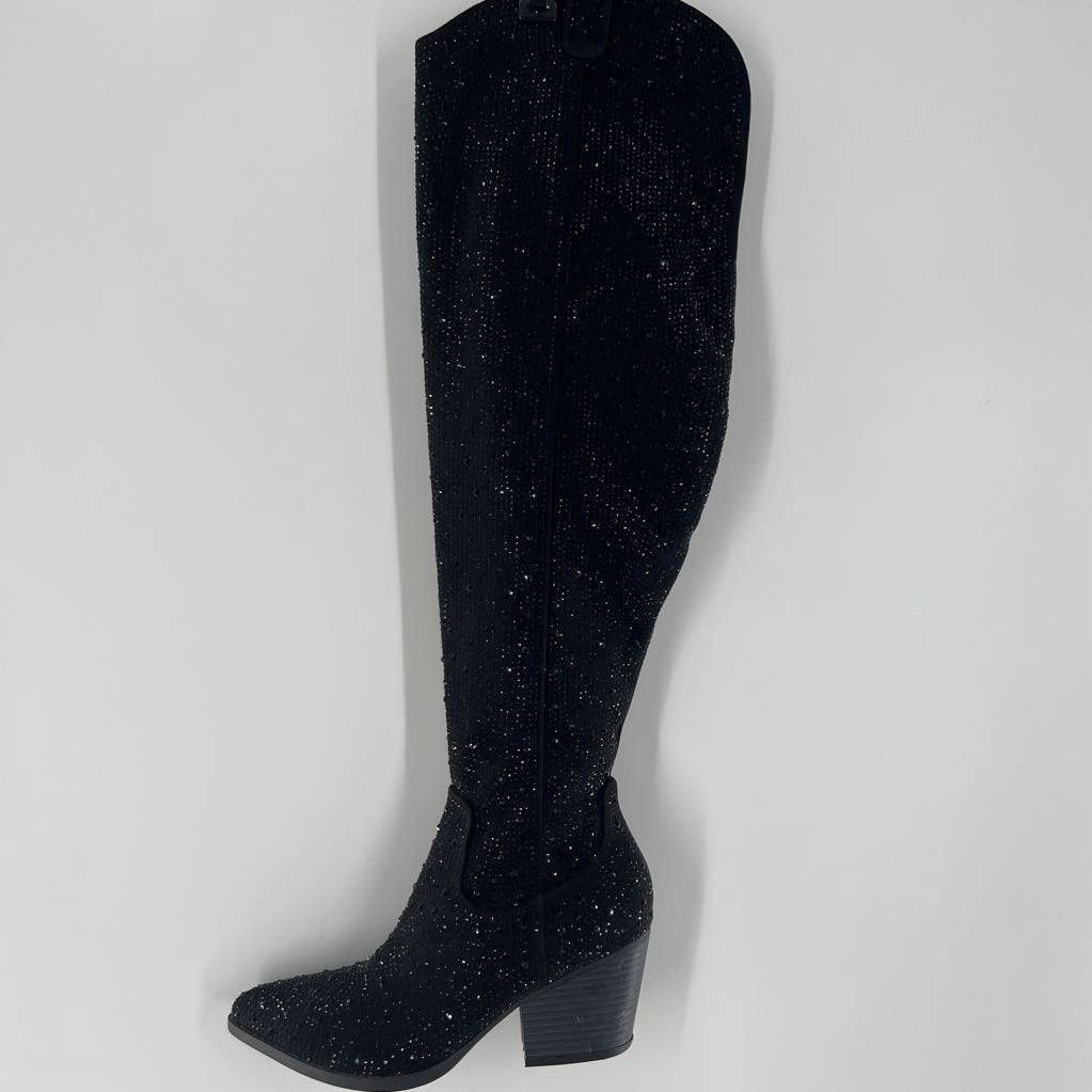 7/7.5 cowgirl rhinestone over the knee chunky heel boots