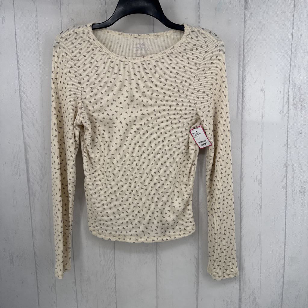 L waffl knit flo print l/s top