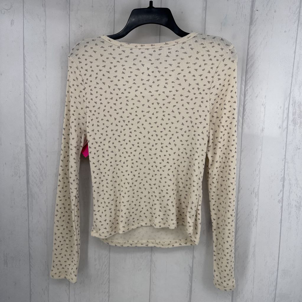 L waffl knit flo print l/s top