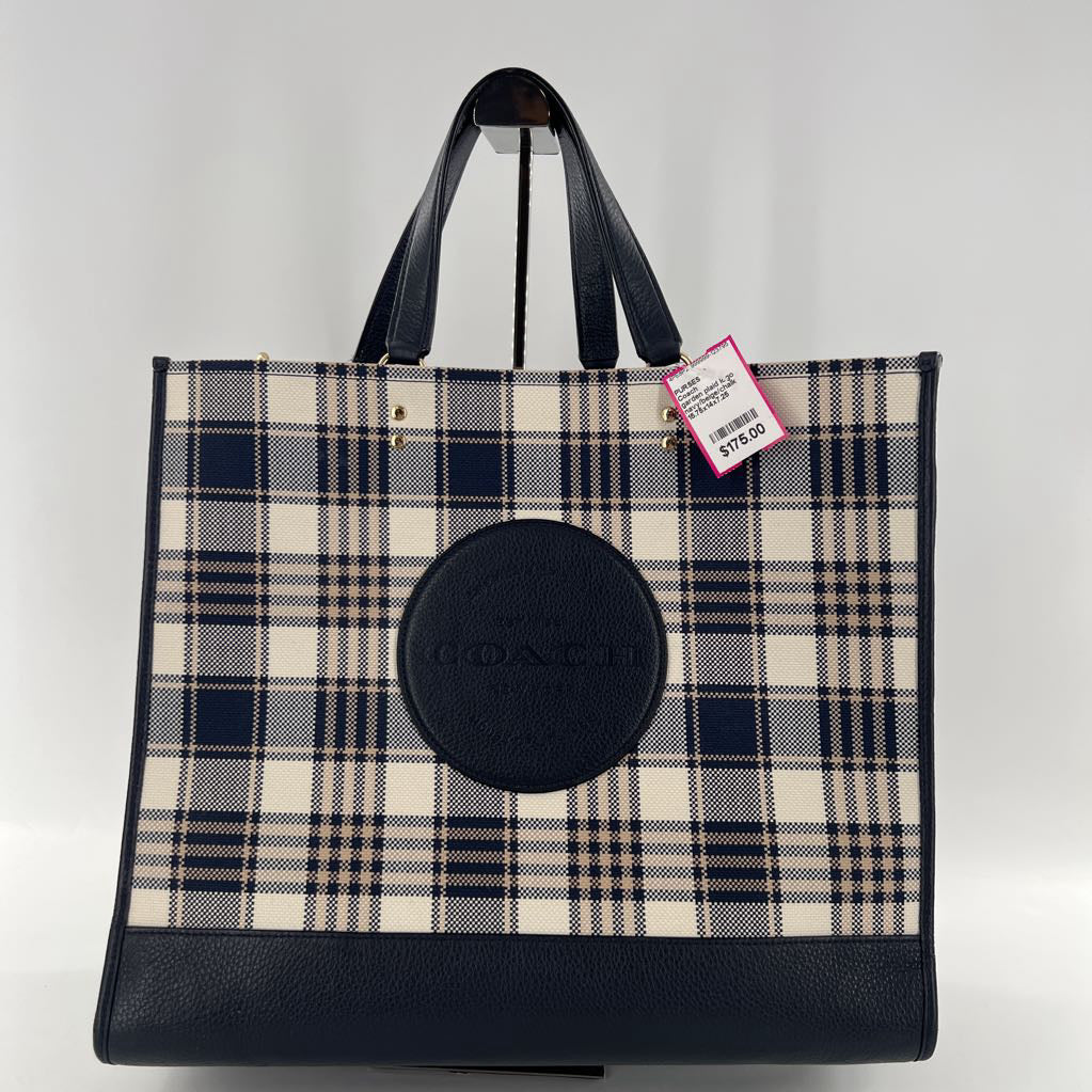 garden plaid logo patch snap closure tote