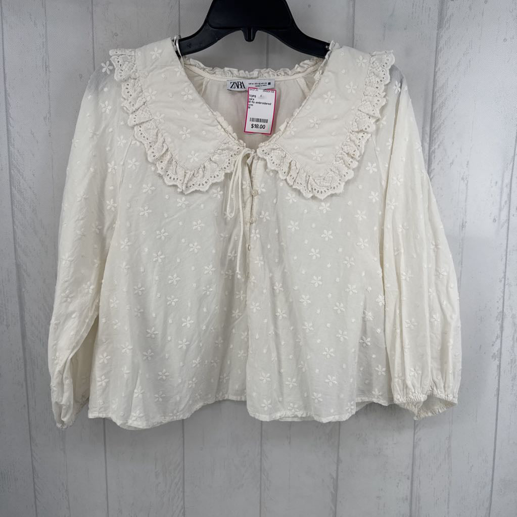 M flo embroidered button down l/s top