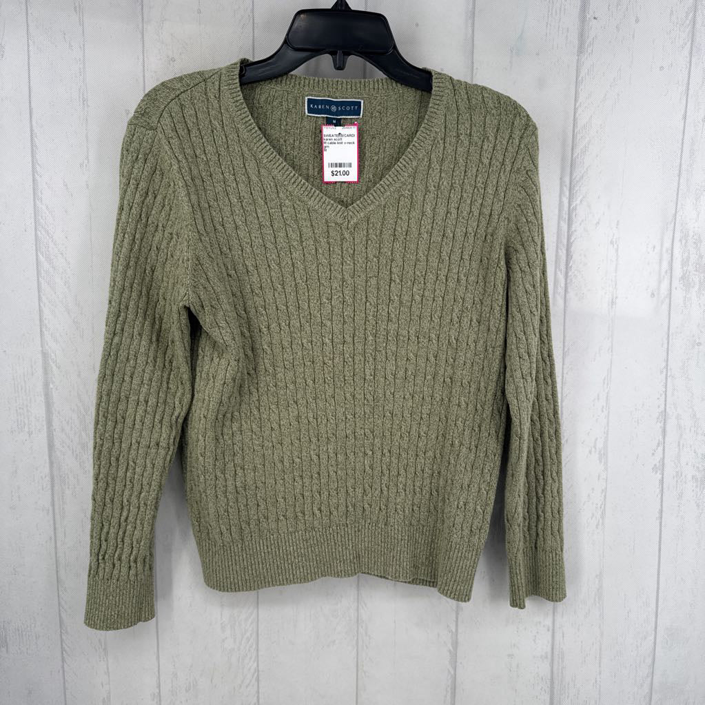 M cable knit v-neck sweater