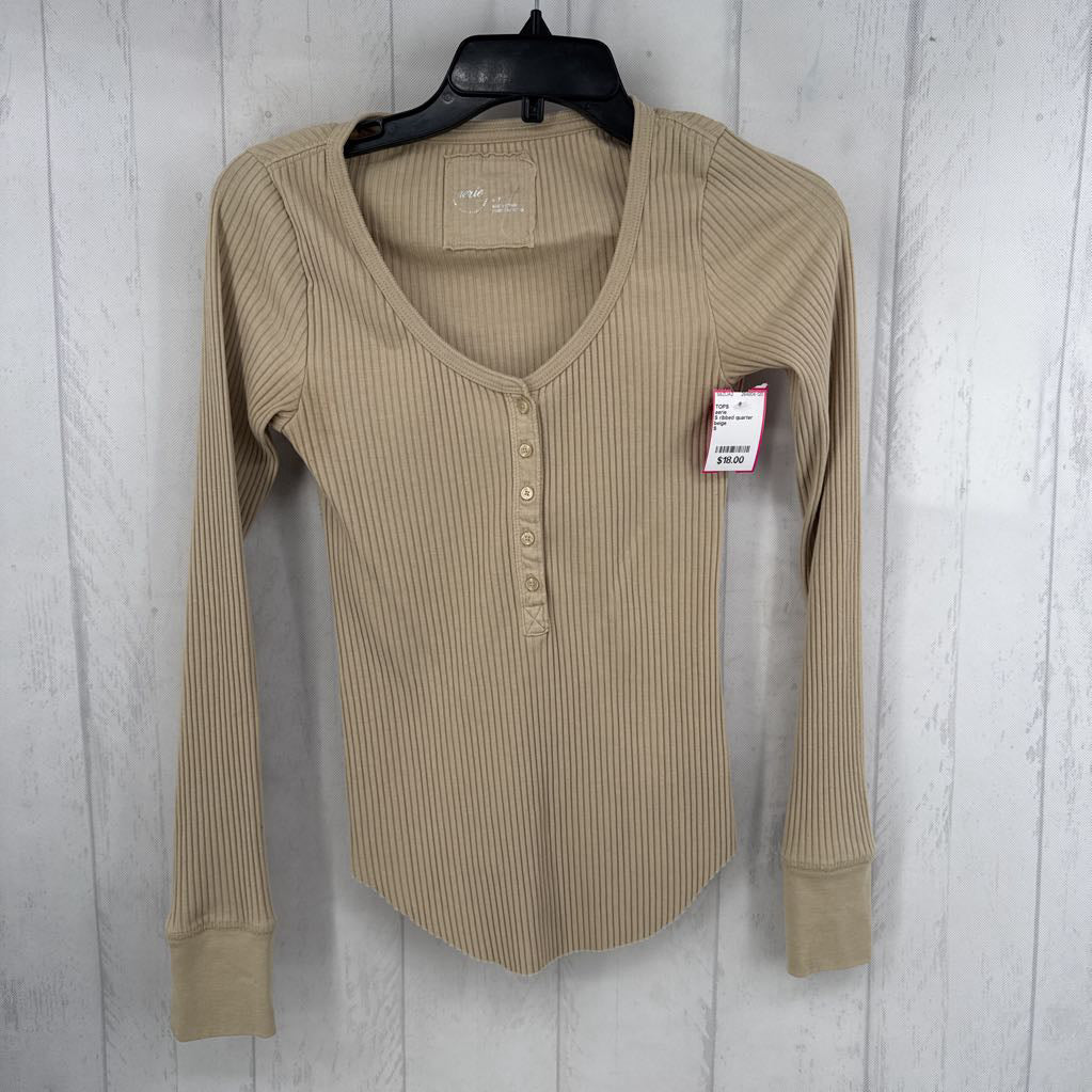 S ribbed quarter button down l/s top