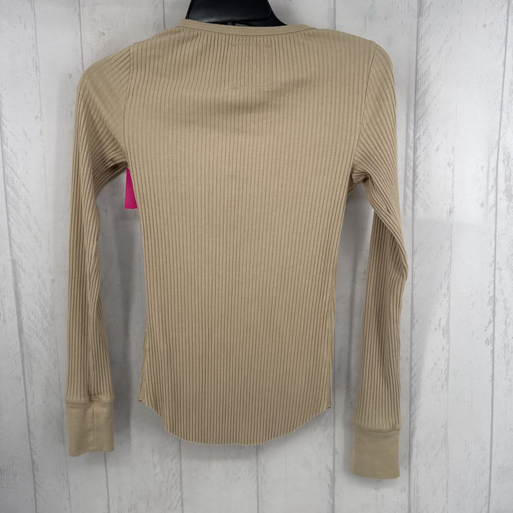 S ribbed quarter button down l/s top