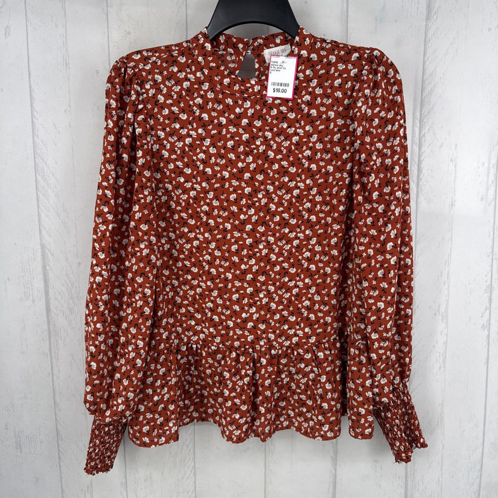 S flo print l/s peplum top