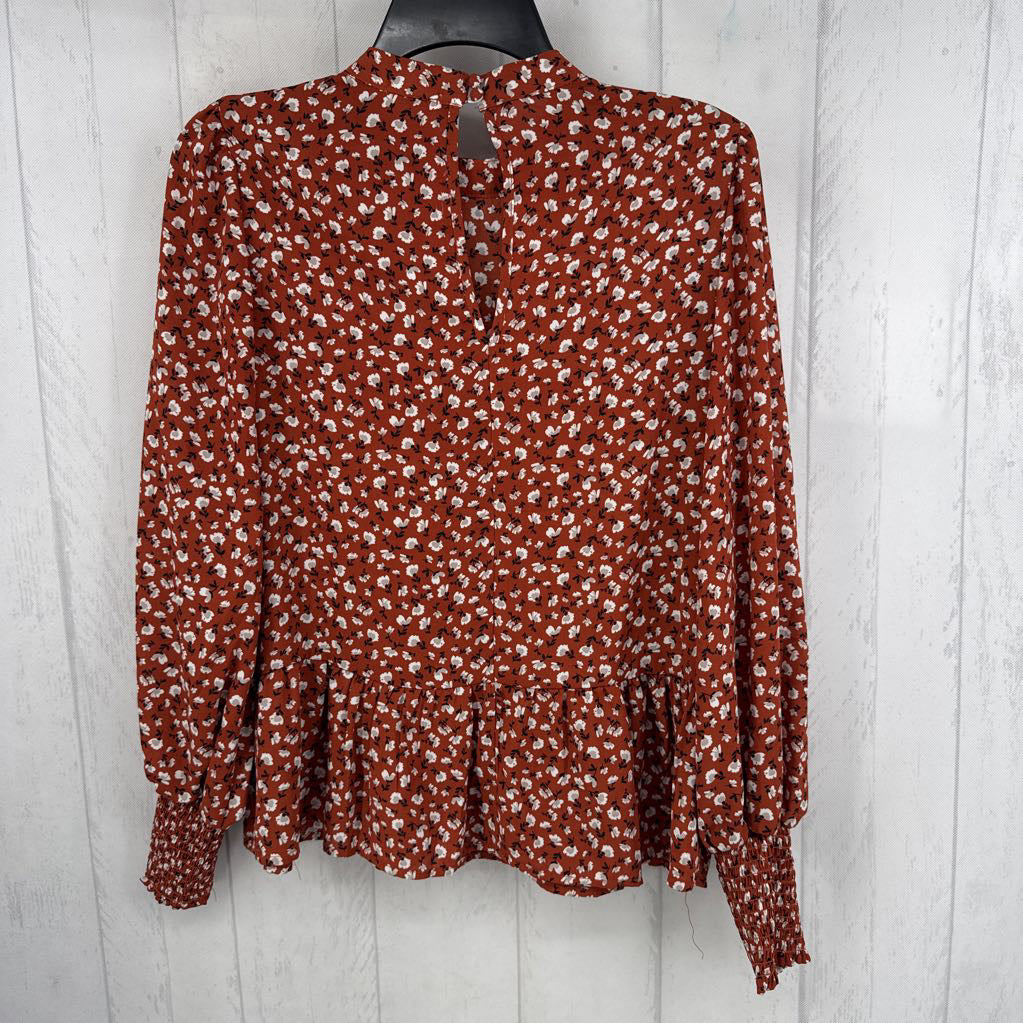 S flo print l/s peplum top