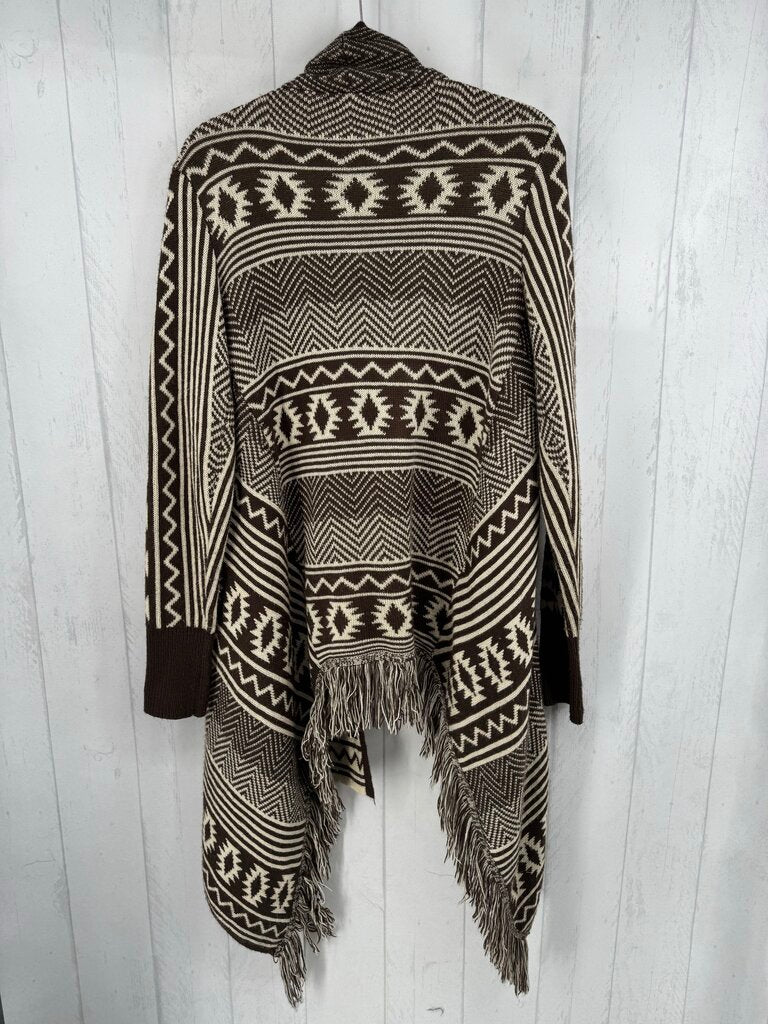XL fringe hem draped front sweater