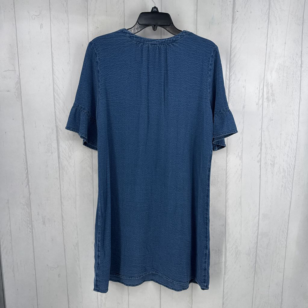 L textured lace-up front s/s dress