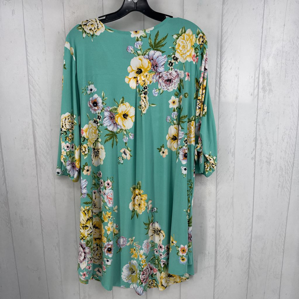 1X flo print split neck 3/4 slv tunic