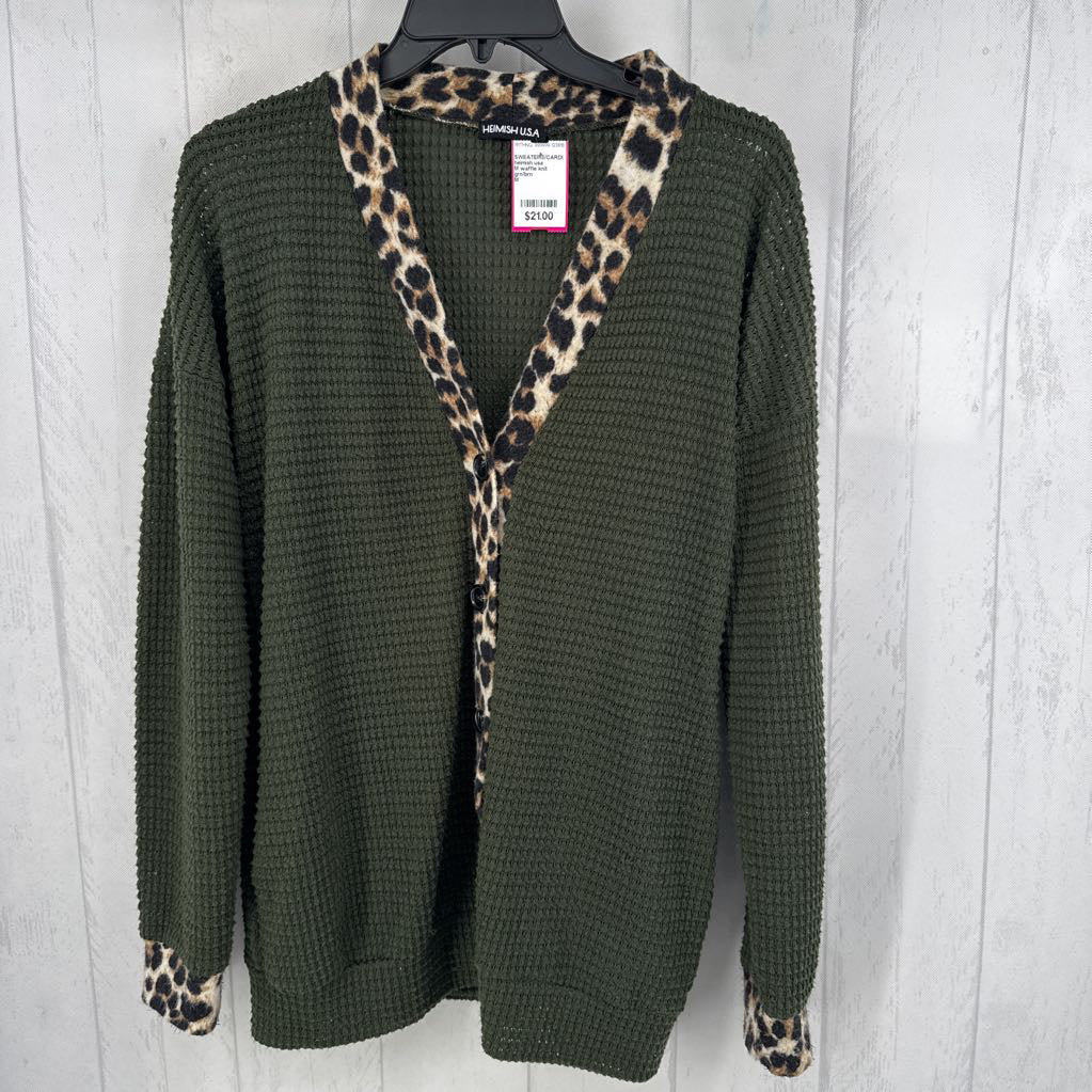 M waffle knit animal print accent cardi