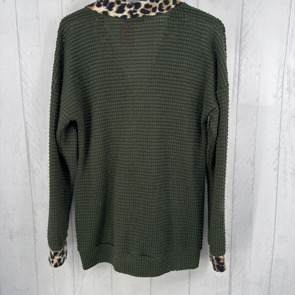 M waffle knit animal print accent cardi