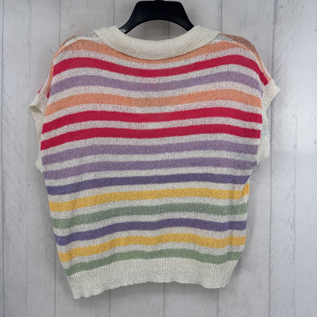 S striped split neck cap knit top