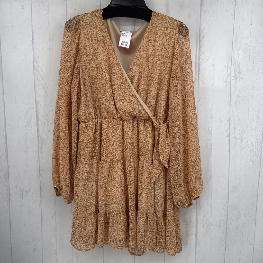 L animal print crossover l/s dress