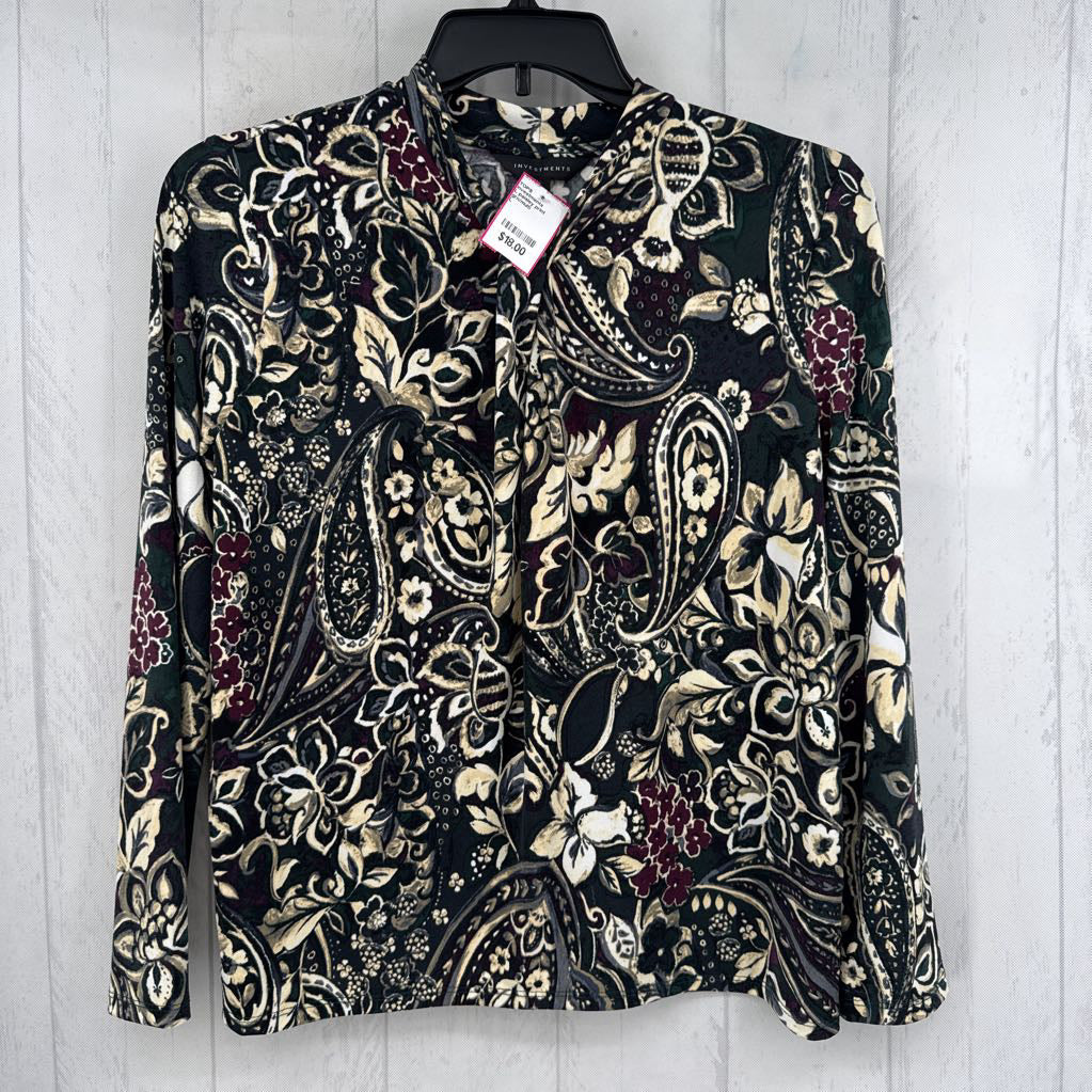 L paisley print gathered l/s top