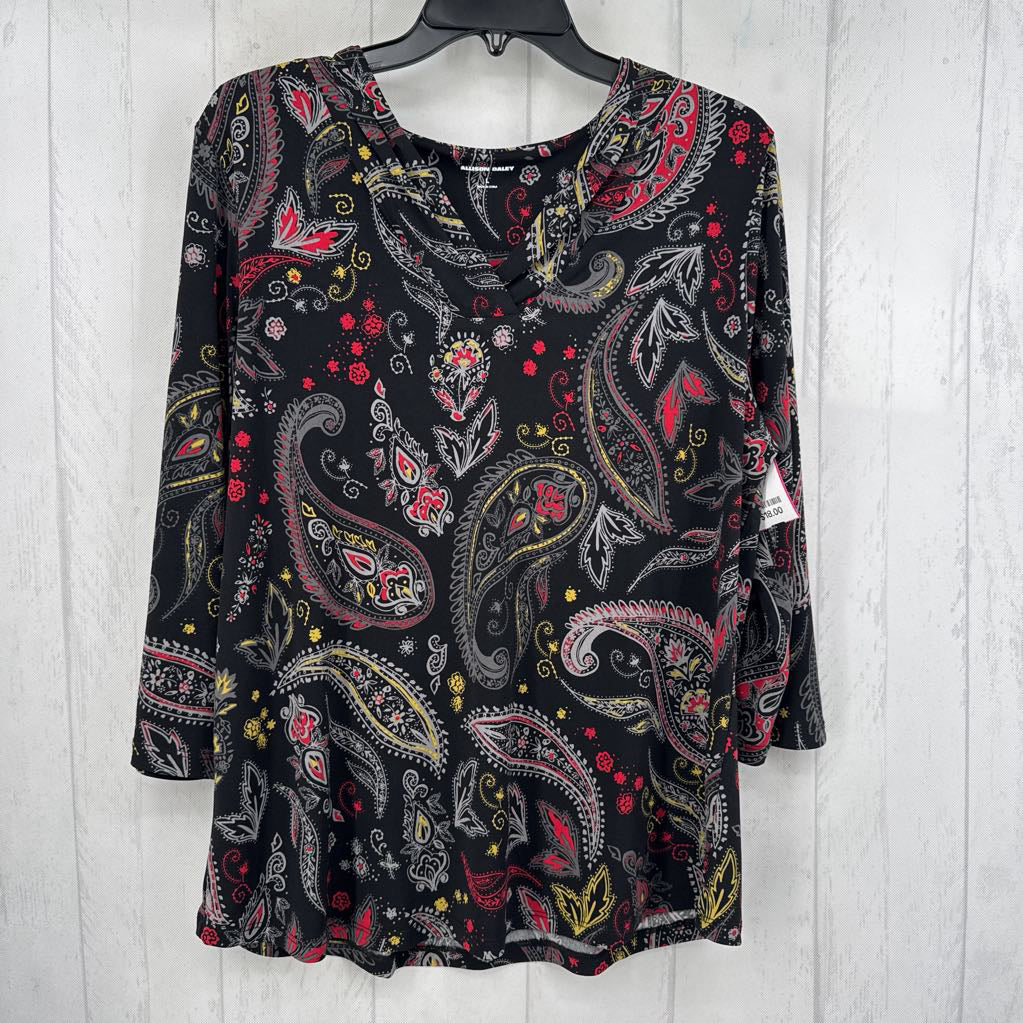 L paisley print v-neck 3/4 slv top