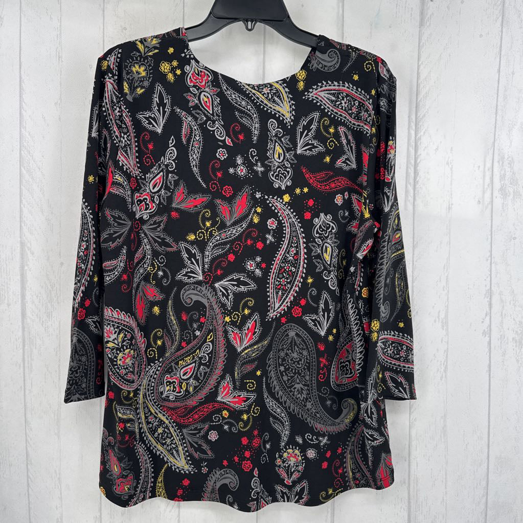 L paisley print v-neck 3/4 slv top