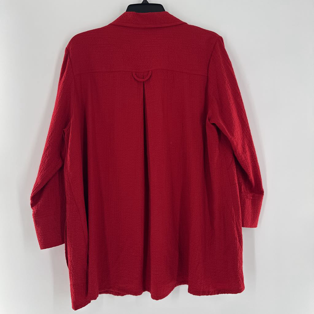 L textured button down 3/4 slv top