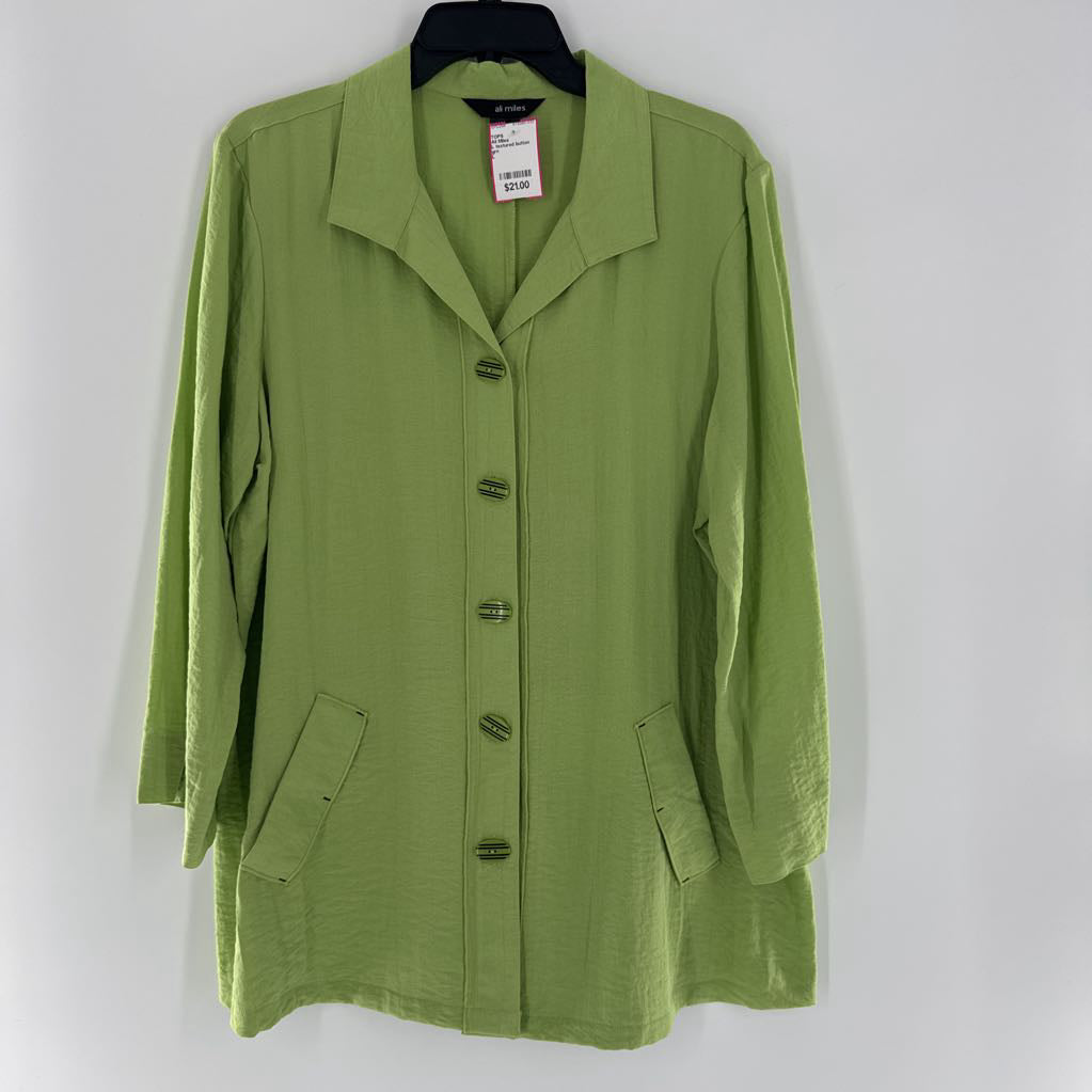 L textured button down 3/4 slv top