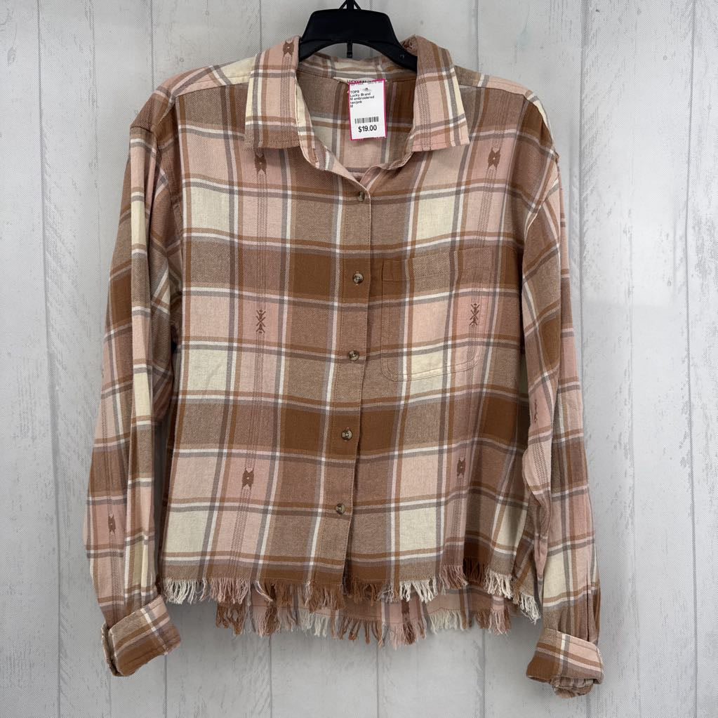M embroidered plaid button down l/s top