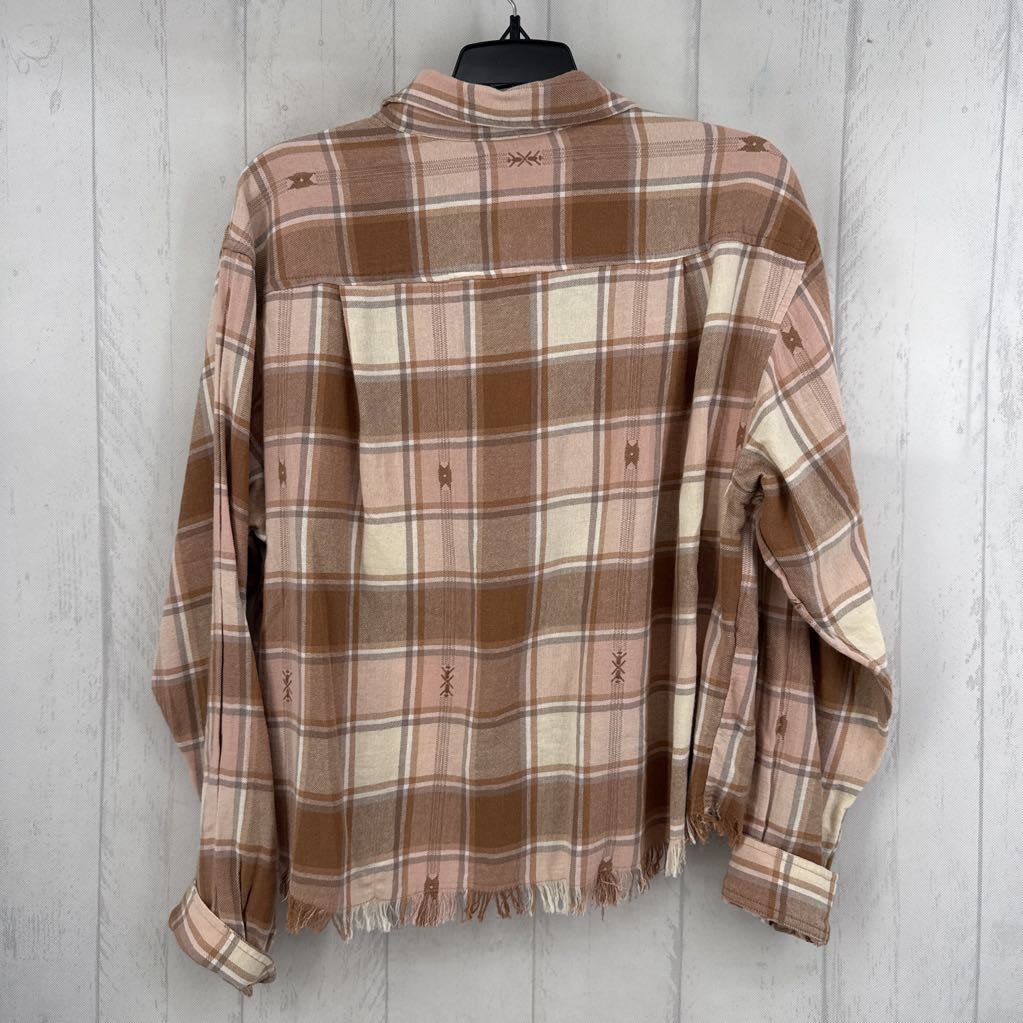 M embroidered plaid button down l/s top