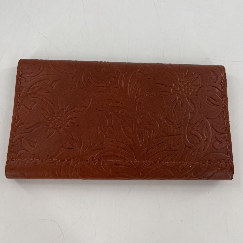 intricate floral & leaf print embossed tri-fold wallet