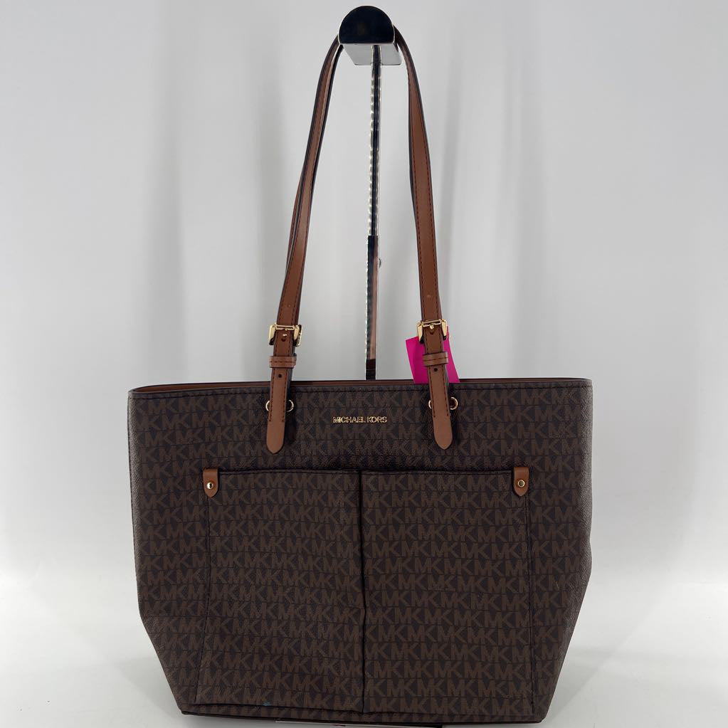 monogram top zip tote w/ 2 front pockets