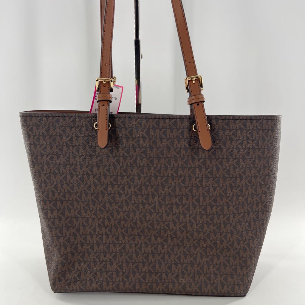monogram top zip tote w/ 2 front pockets