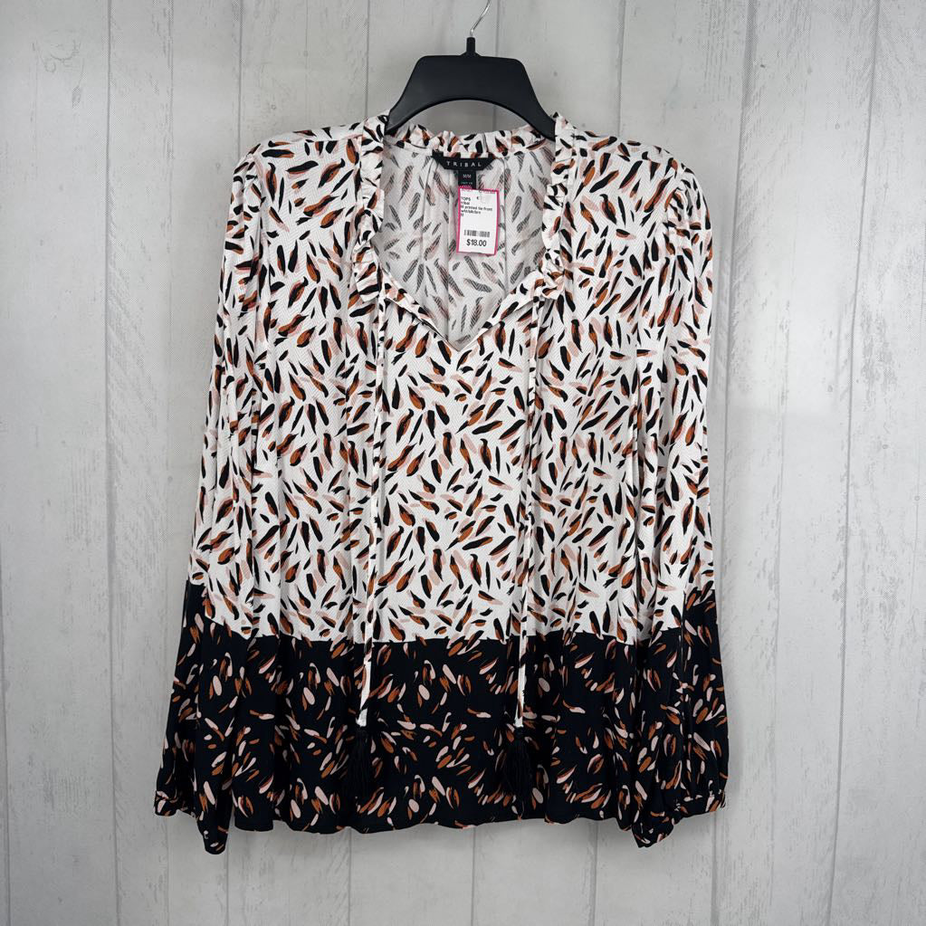 M printed tie-front l/s top
