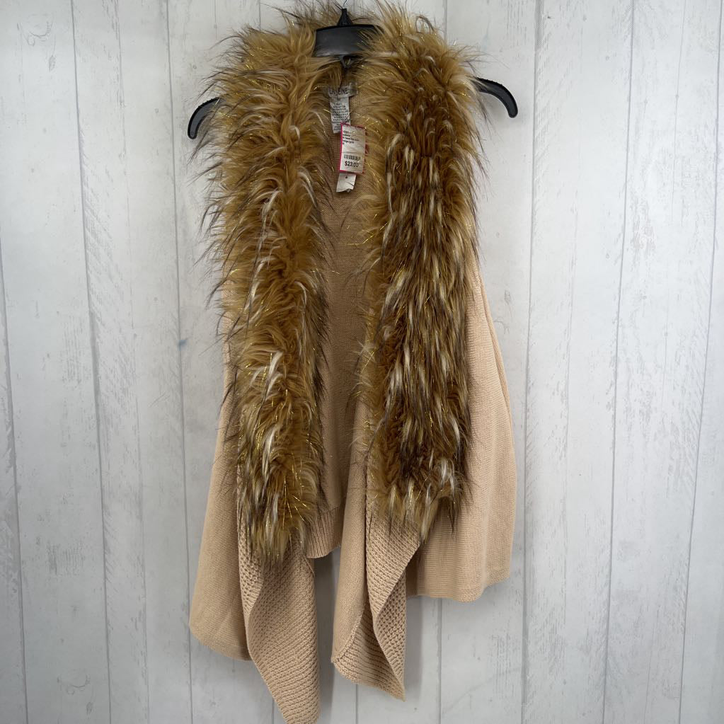 M faux fur trim sweater vest