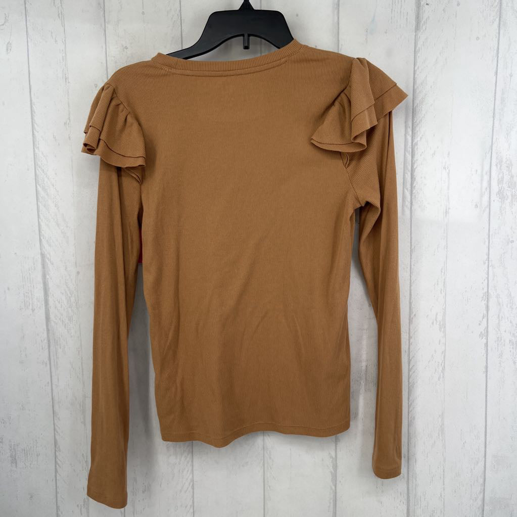 M ribbed ruffled l/s top
