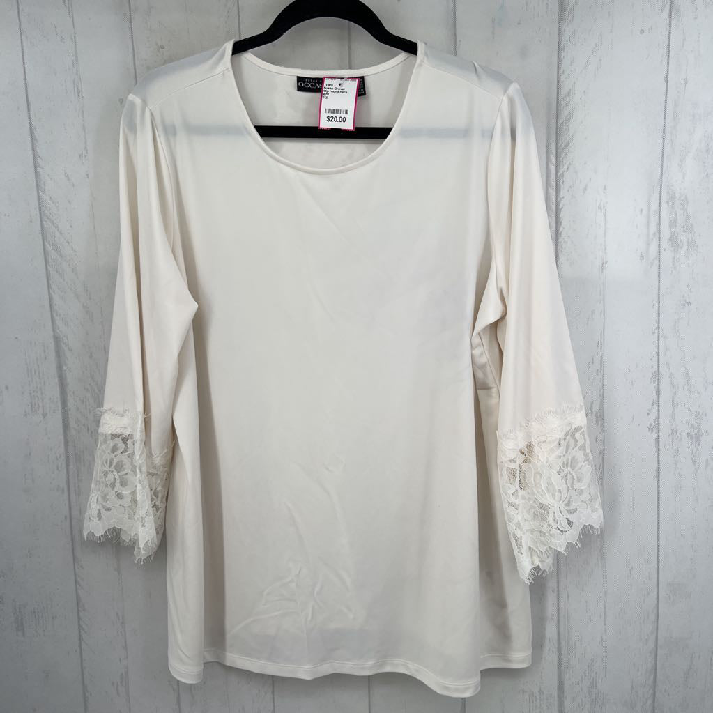 1Xp round neck lace accent 3/4 slv top