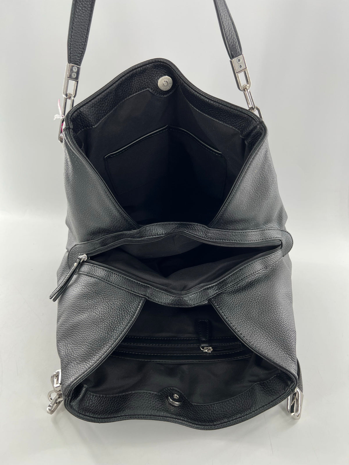 vegan leather triple compartment handbag