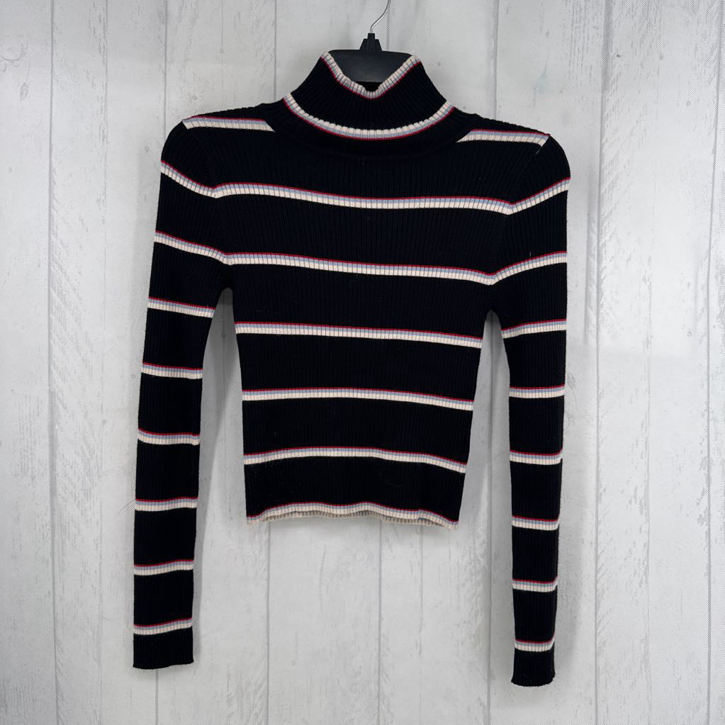 XS ribbed striped mock neck l/s top