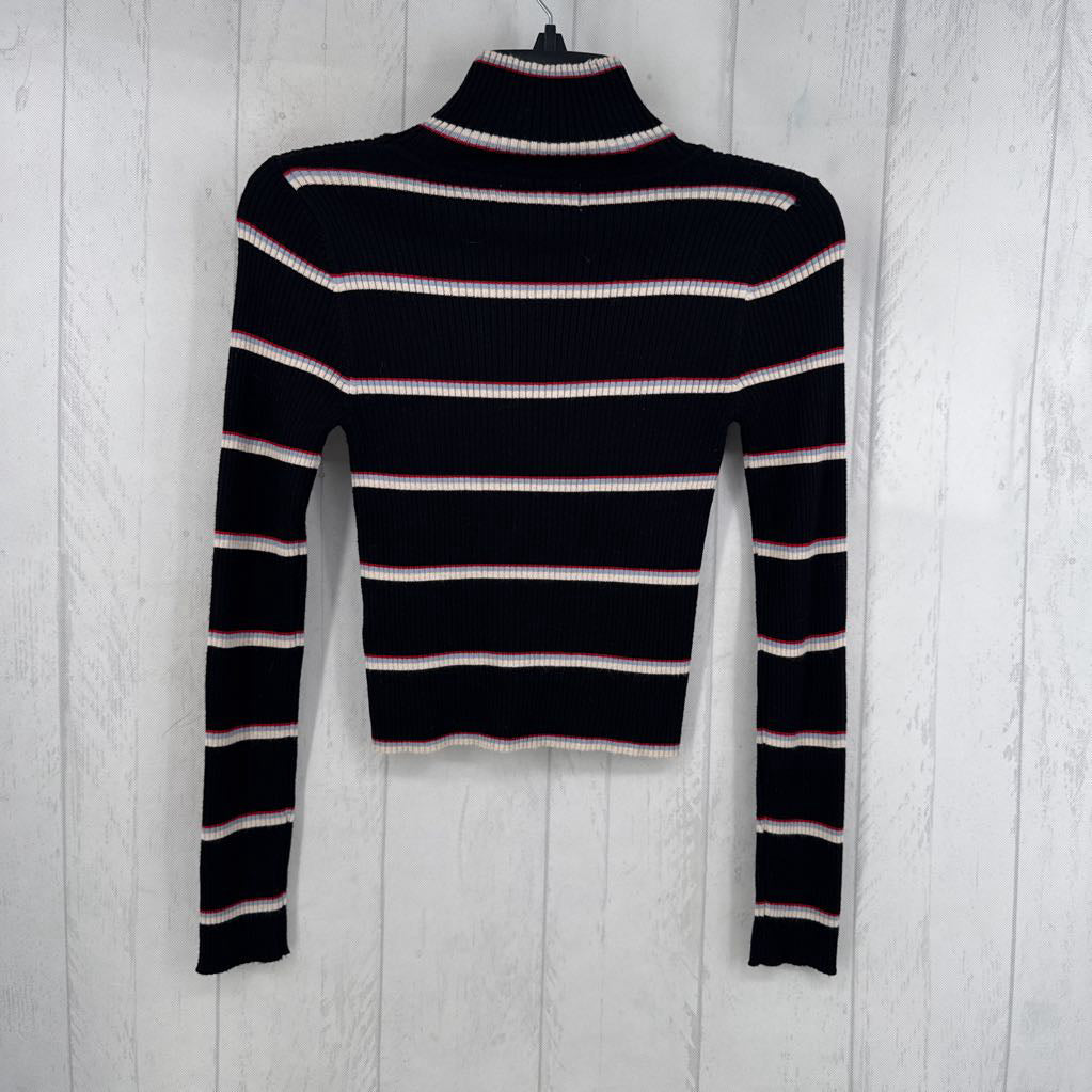 XS ribbed striped mock neck l/s top