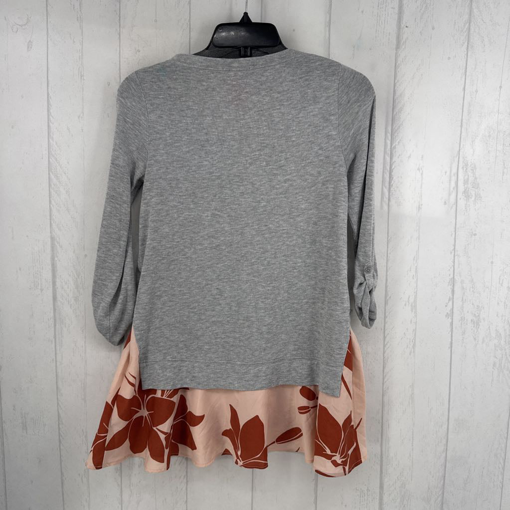 XS round neck tab slv layered hem top