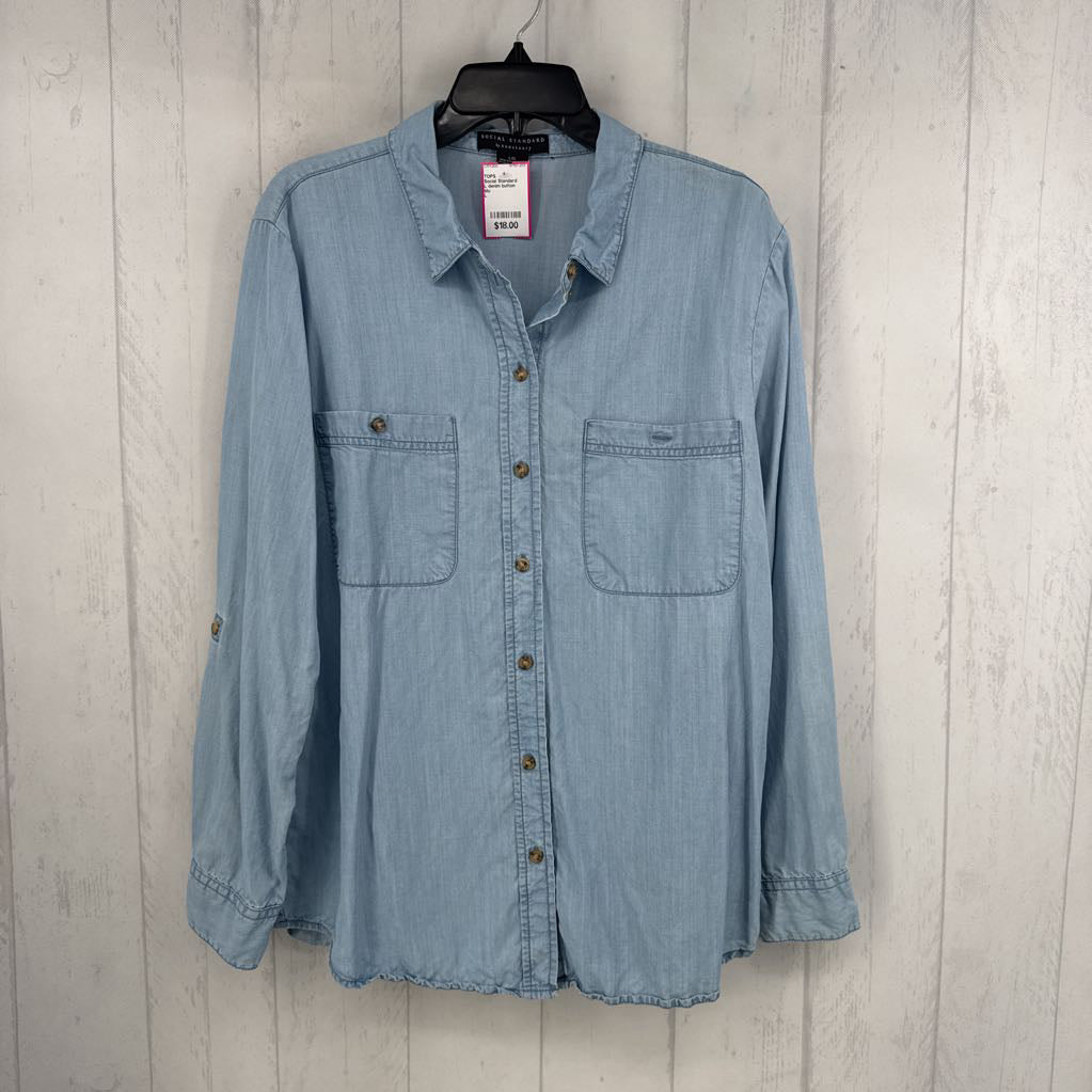 L denim button down l/s top