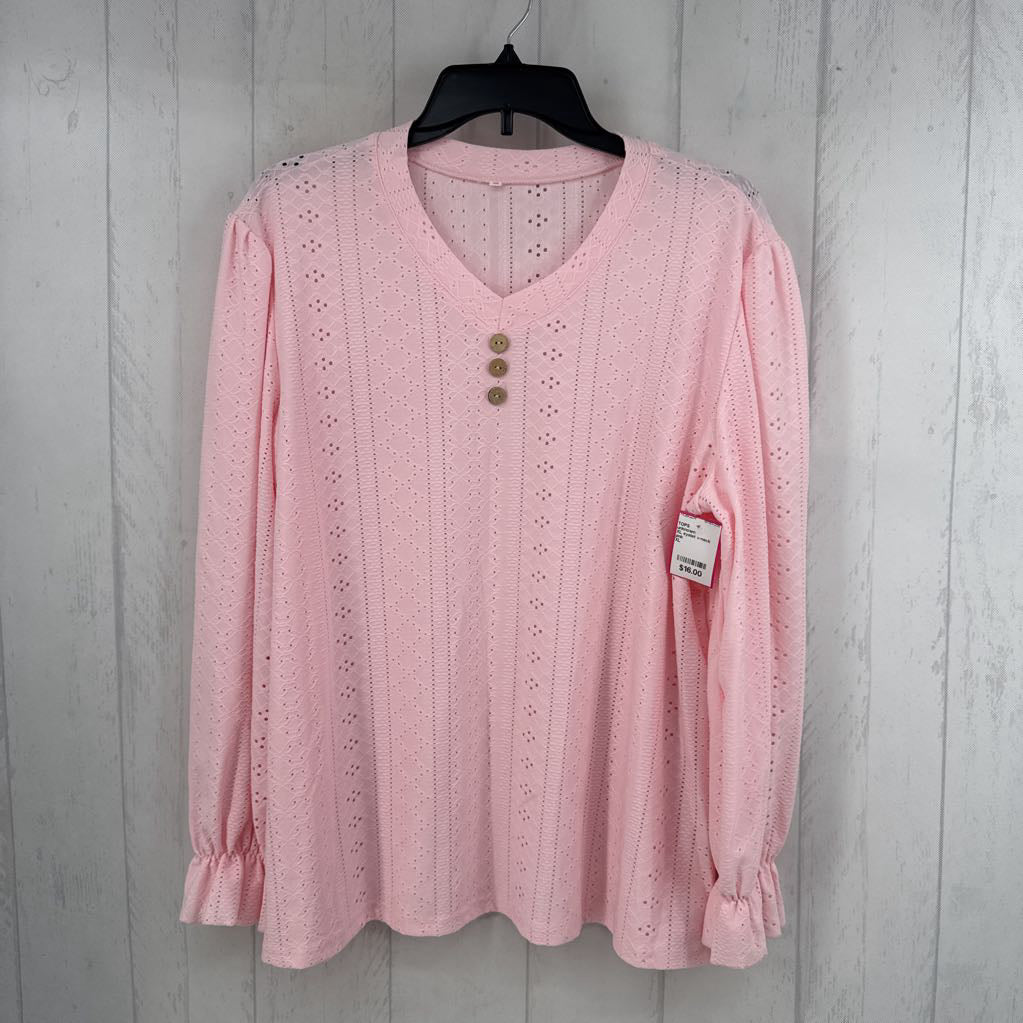 XL eyelet v-neck l/s top