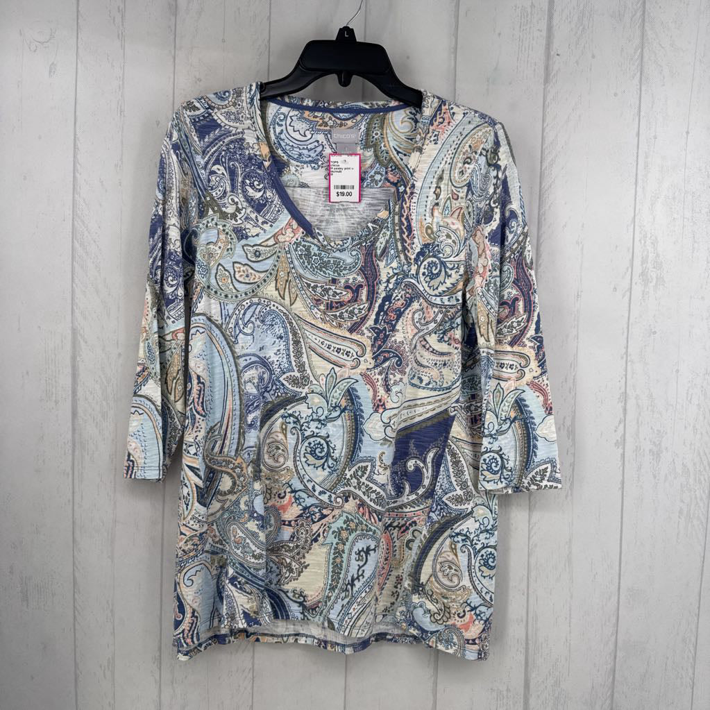 M paisley print v-neck 3/4 slv top