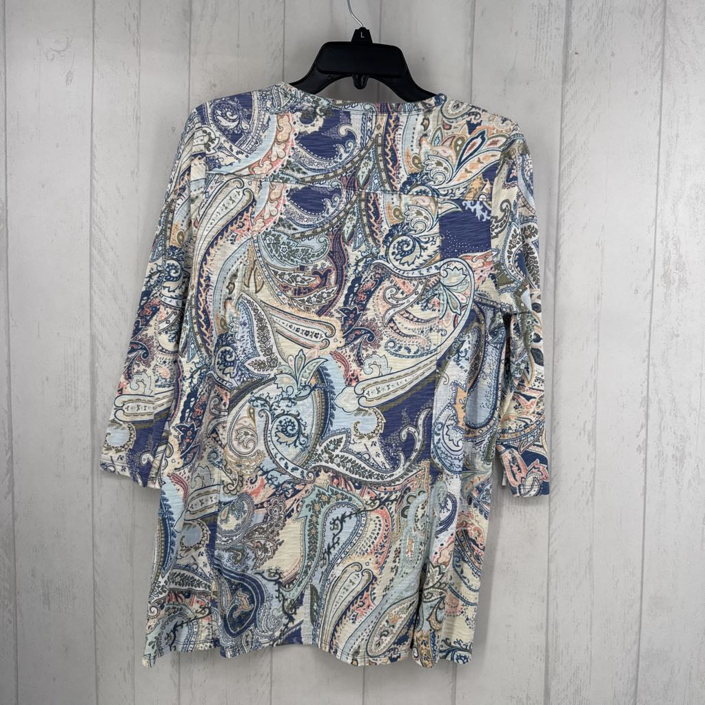 M paisley print v-neck 3/4 slv top